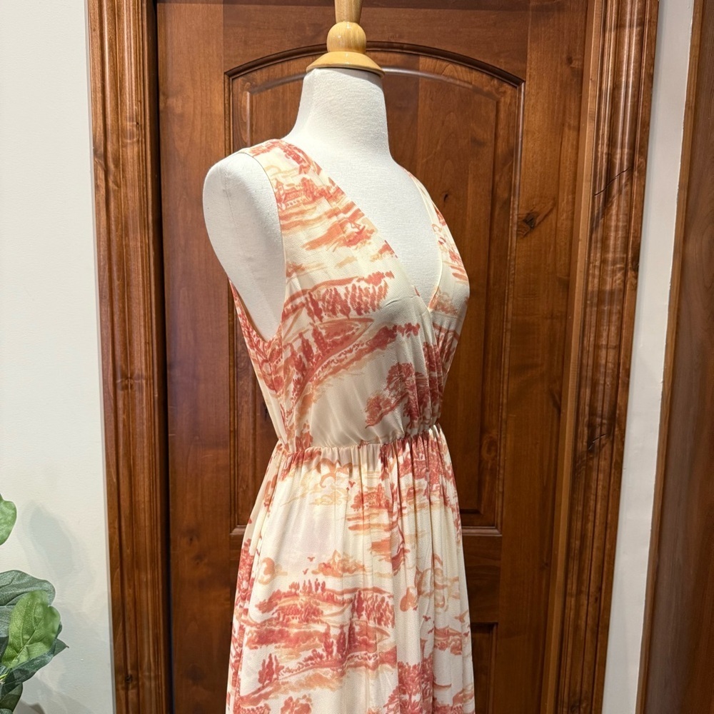 💋Reformation Farah sleeveless v neck Cream and light red Midi Dress. Size 4 - Picture 7 of 10
